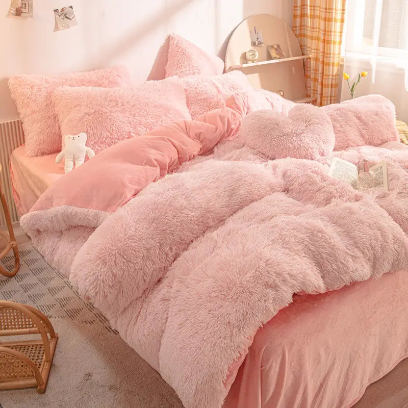 Comforter Set Sherpa Fleece Hidden Zipper Machine-Washable