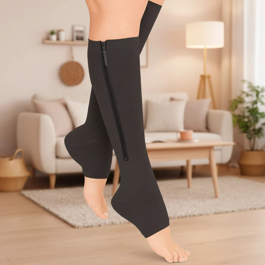Compression Socks Graduated 20–30 mmHg Zip-Up Open-Toe