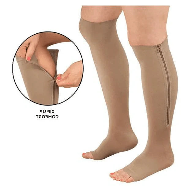 Compression Socks Graduated 20–30 mmHg Zip-Up Open-Toe