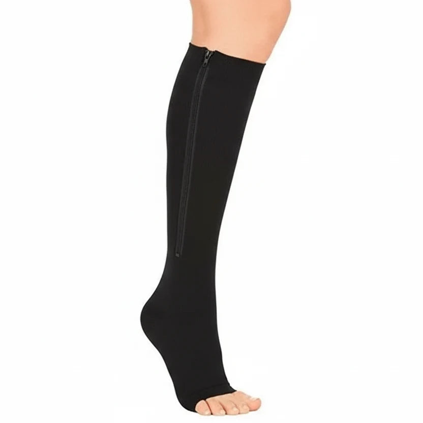 Compression Socks Graduated 20–30 mmHg Zip-Up Open-Toe