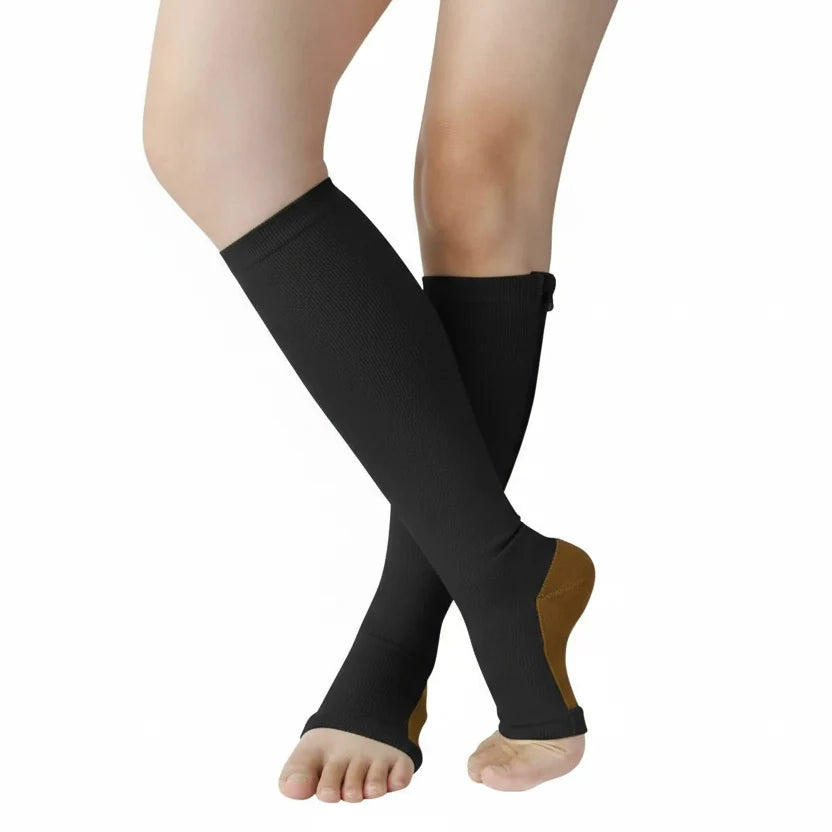 Compression Socks Graduated 20–30 mmHg Zip-Up Open-Toe