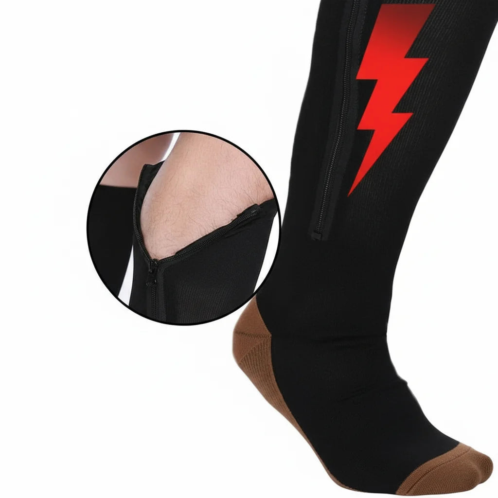 Compression Socks Graduated 20–30 mmHg Zip-Up Open-Toe