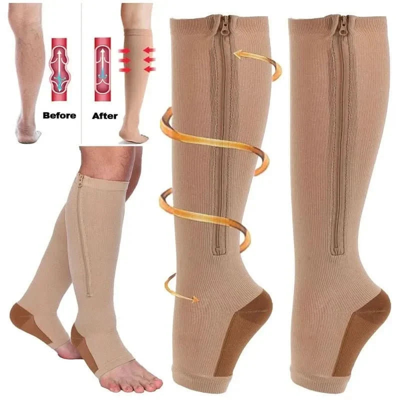 Compression Socks Graduated 20–30 mmHg Zip-Up Open-Toe