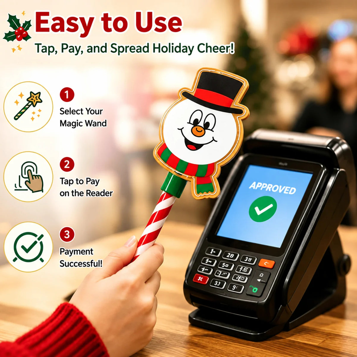 Contactless Card Holder Wand Festive Candy Cane Handle