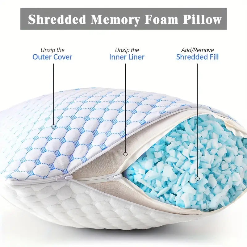 Cooling Pillow Gel-Infused Memory Foam Adjustable Loft