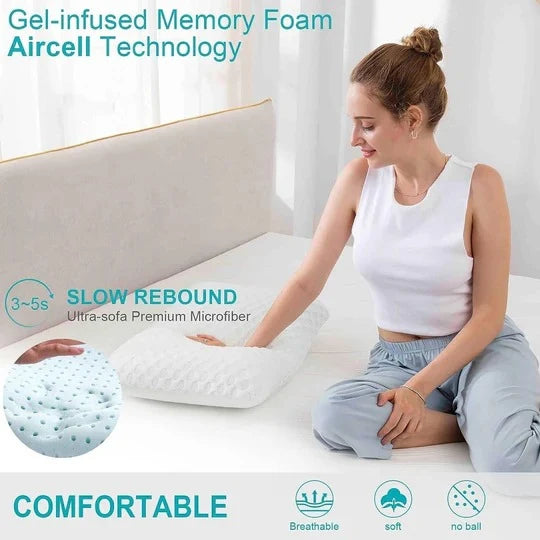 Cooling Pillow Gel Memory Foam Dual-Sided Ergonomic Support Removable Washable Cover