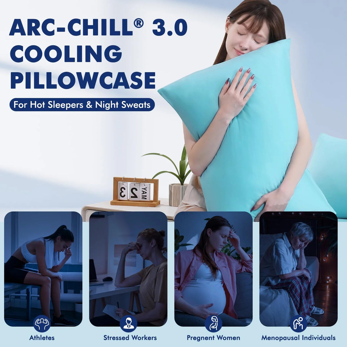 Cooling Pillowcase Dual-Sided Cool-Touch Breathable Silver-Ion Freshness