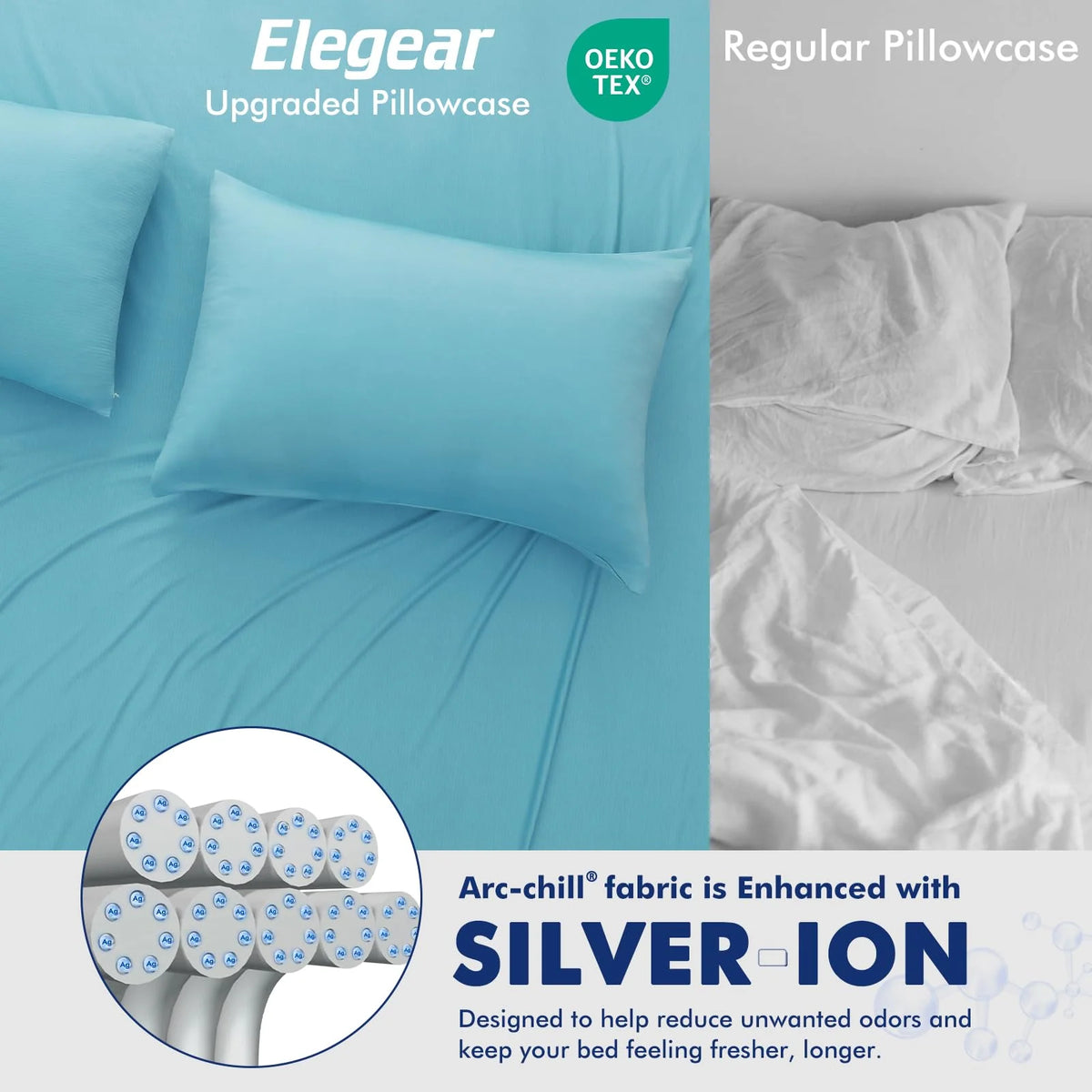 Cooling Pillowcase Dual-Sided Cool-Touch Breathable Silver-Ion Freshness