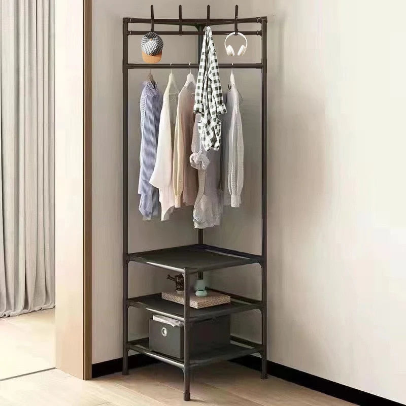 Corner Clothes Rack Steel Frame Space-Saving Design 2 or 3 Shelves