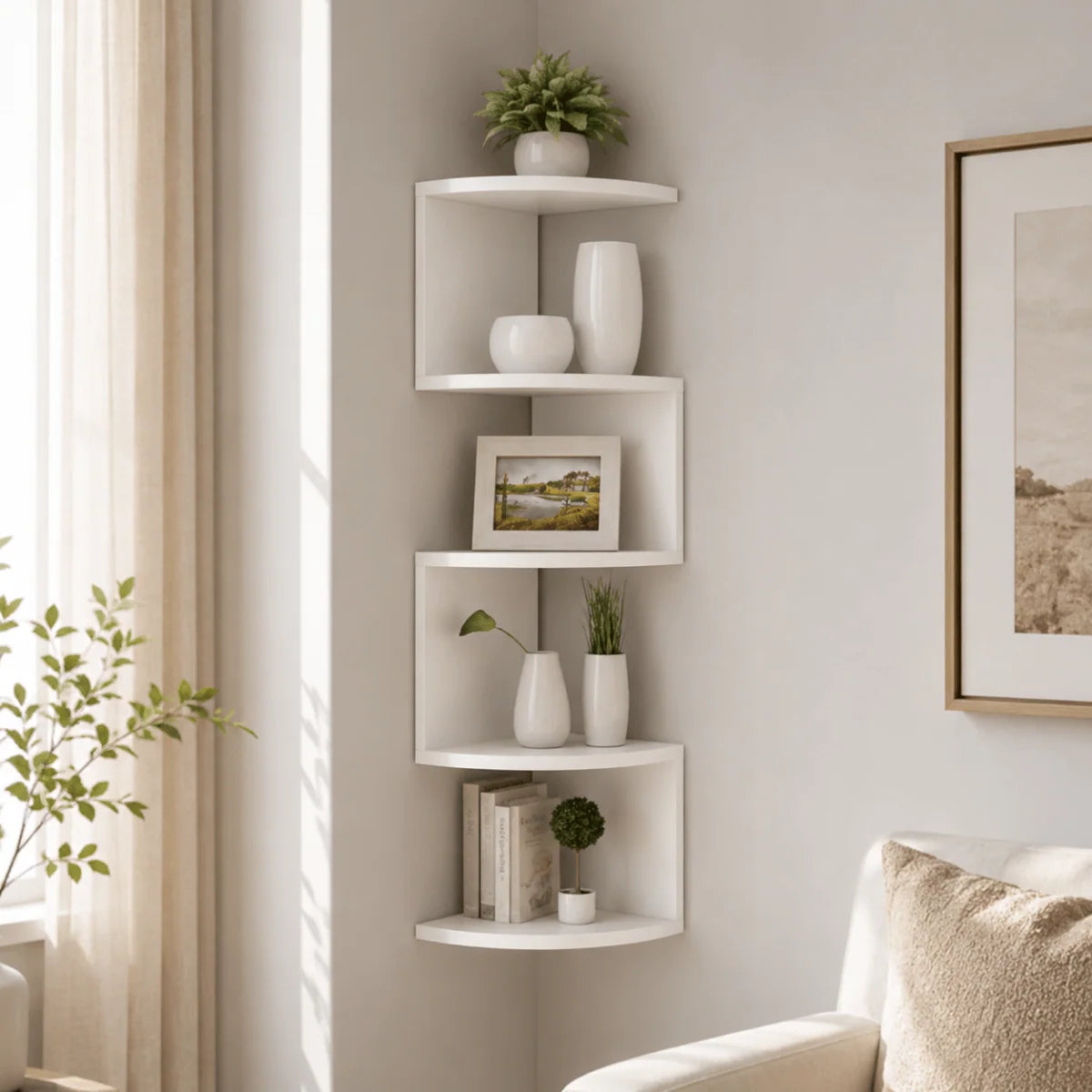 Corner Wall Shelf Multi-Tier Space-Saving MDF