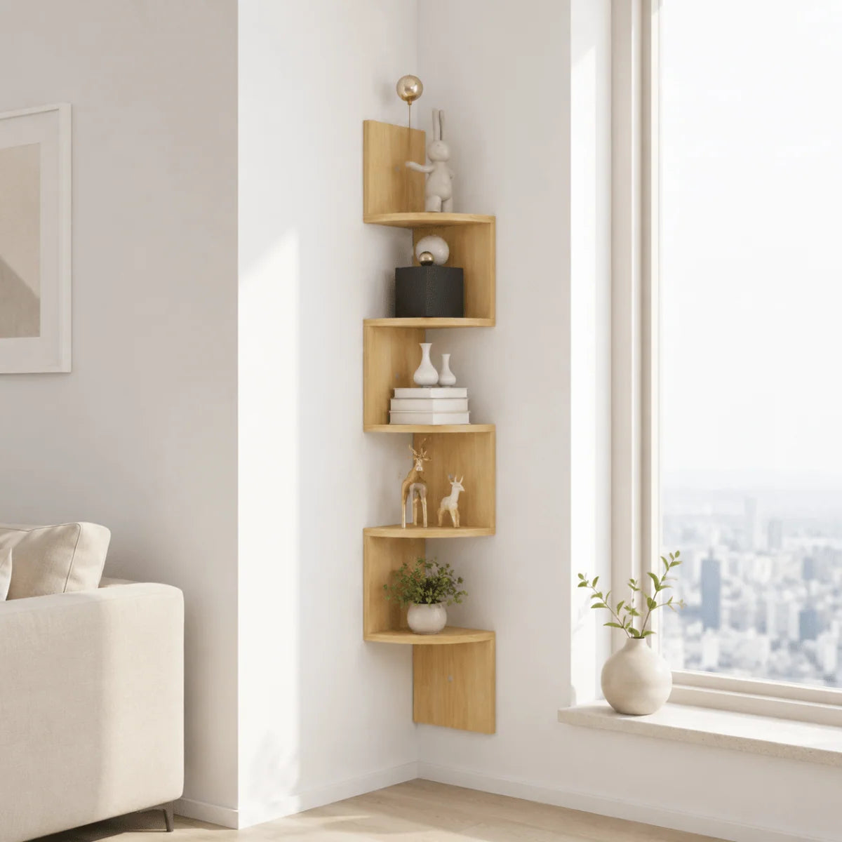 Corner Wall Shelf Multi-Tier Space-Saving MDF