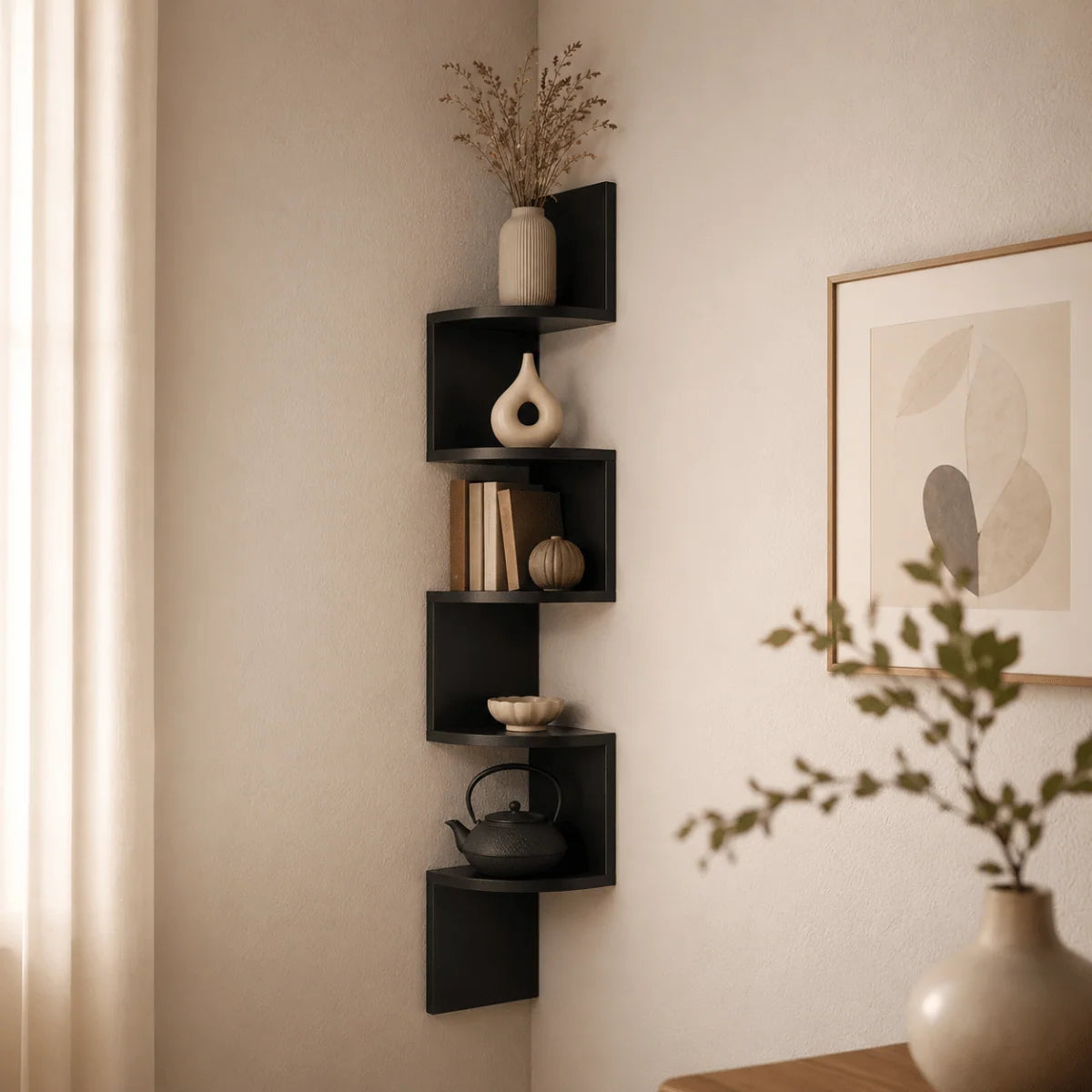 Corner Wall Shelf Multi-Tier Space-Saving MDF