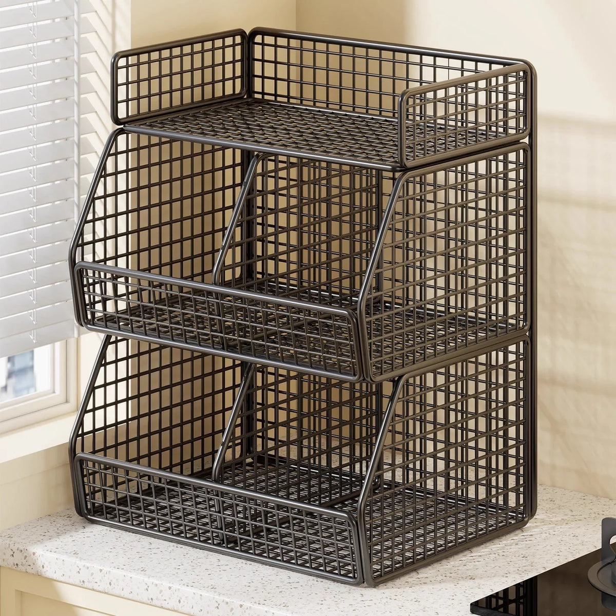 Countertop Organizer Two Baskets Top Shelf Compact