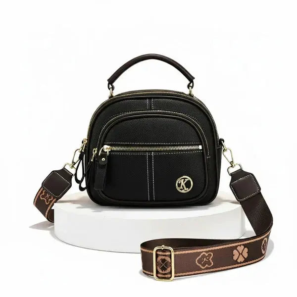 Crossbody Bag Compact Faux Leather Five Compartments Adjustable Strap