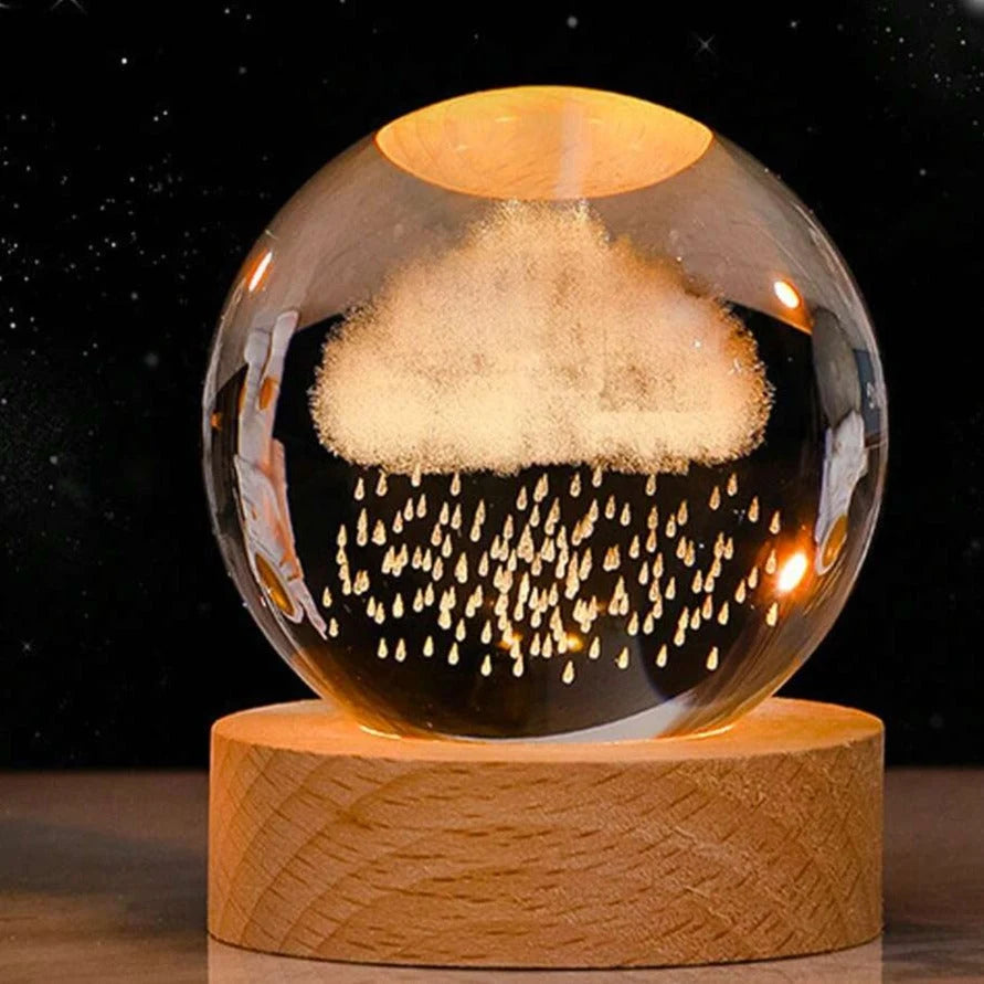 Crystal Ball Lamp 3D Engraved Glass Warm LED USB-Powered