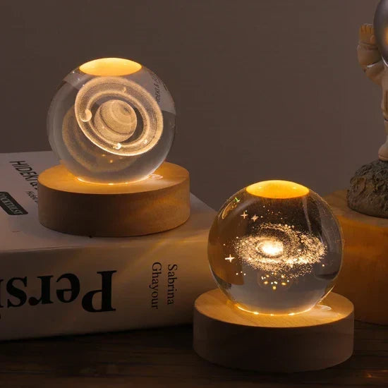Crystal Ball Lamp 3D Engraved Glass Warm LED USB-Powered
