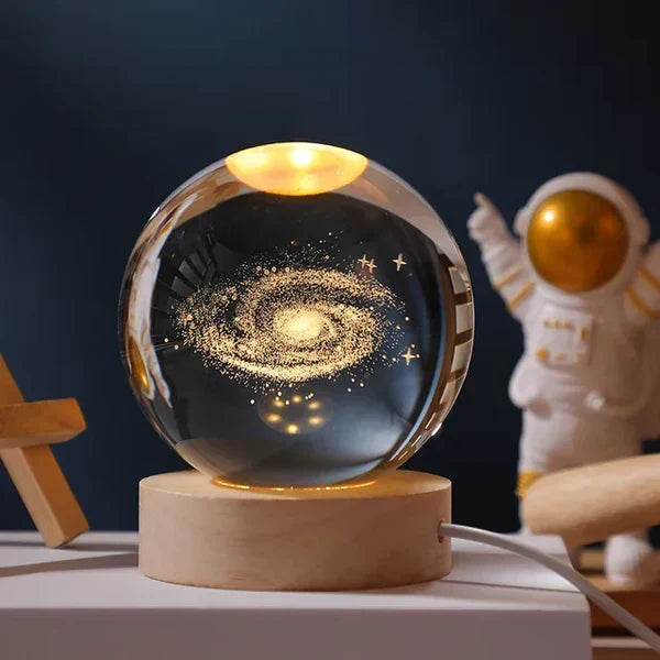 Crystal Ball Lamp 3D Engraved Glass Warm LED USB-Powered