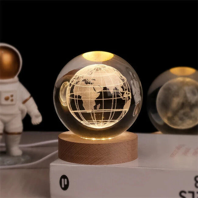 Crystal Ball Lamp 3D Engraved Glass Warm LED USB-Powered