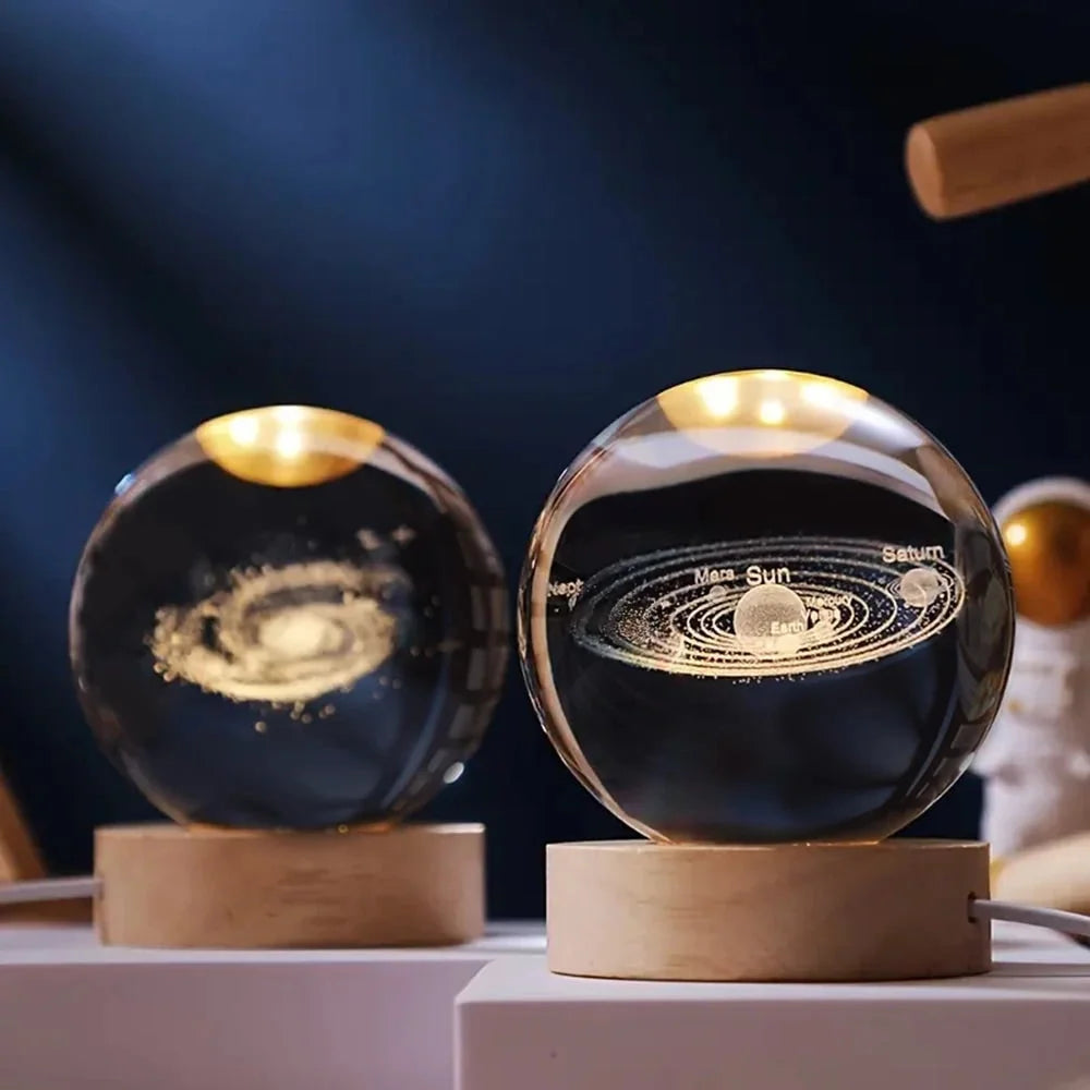 Crystal Ball Lamp 3D Laser-Engraved Warm LED USB Powered