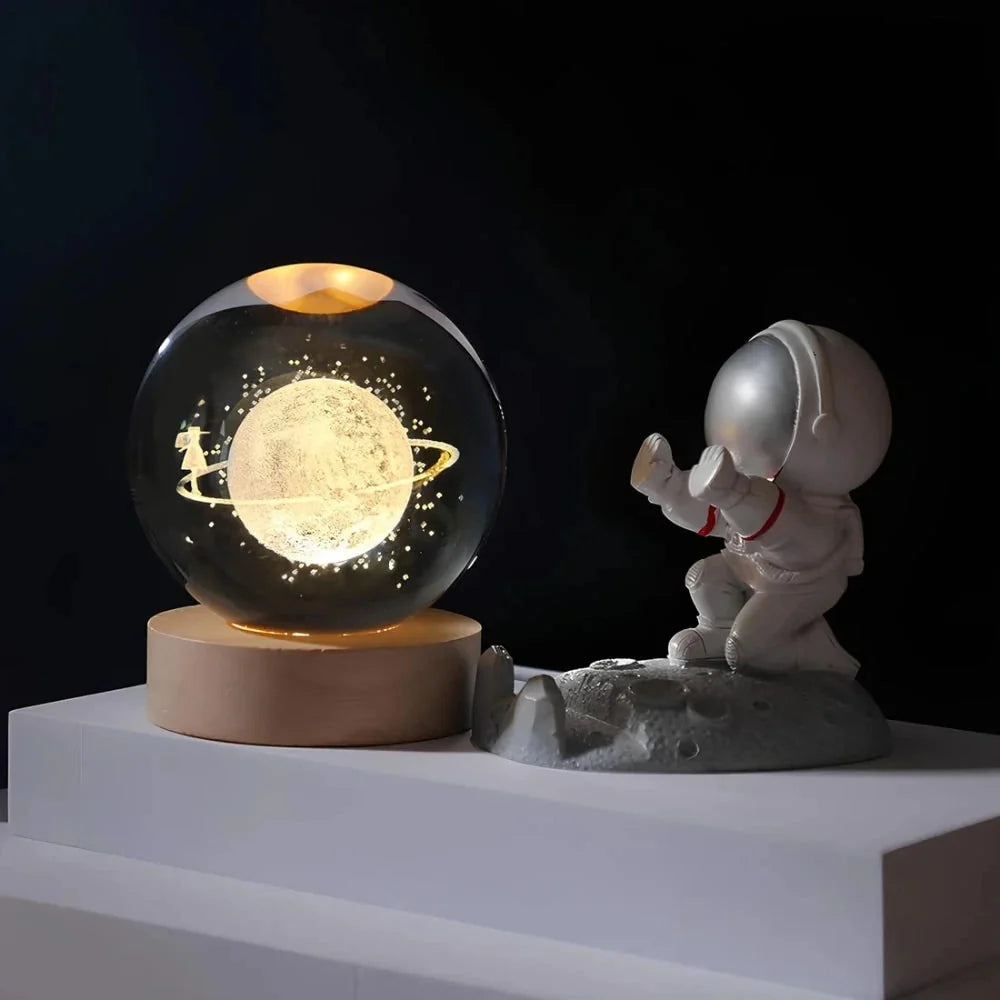 Crystal Ball Lamp 3D Laser-Engraved Warm LED USB Powered