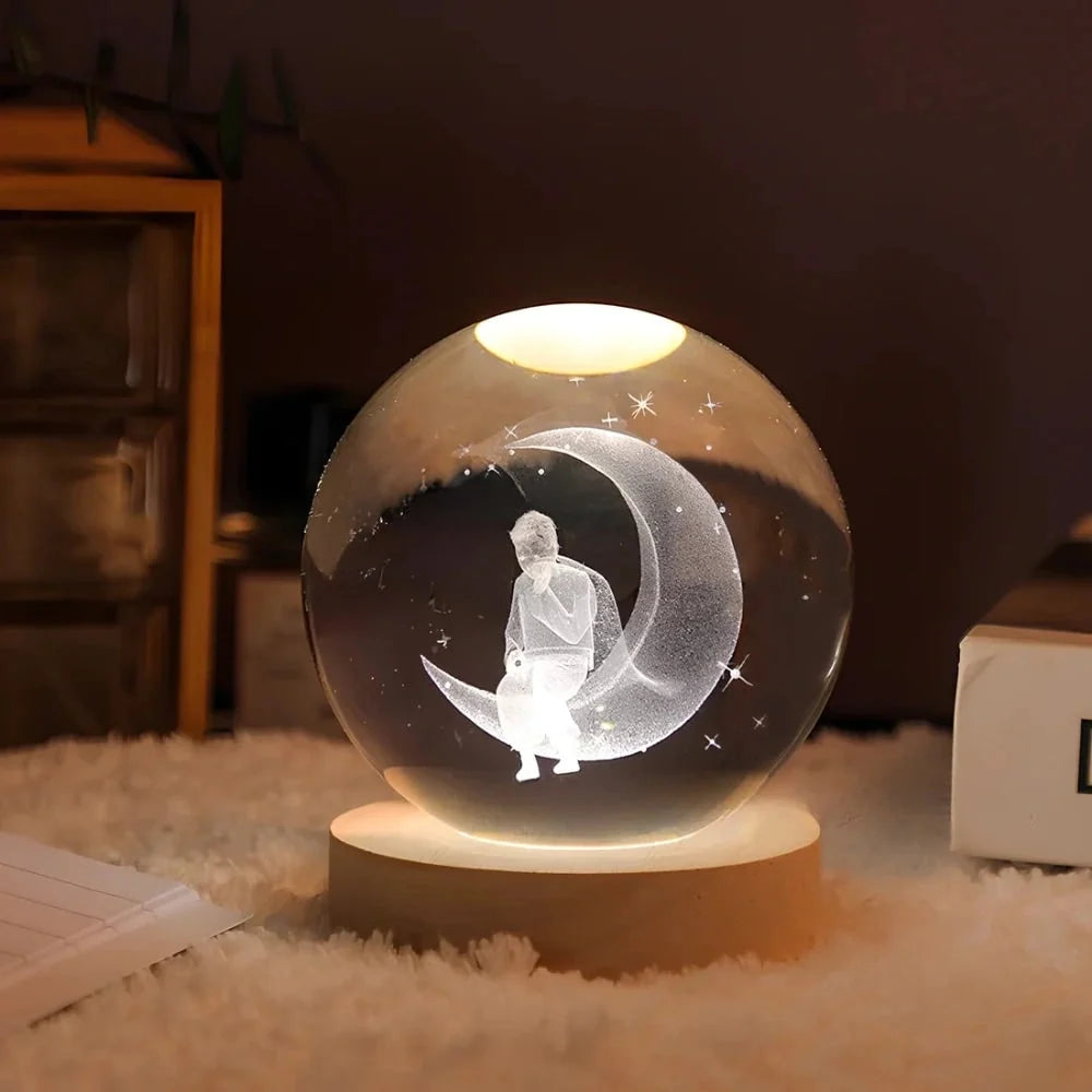 Crystal Ball Lamp 3D Laser-Engraved Warm LED USB Powered
