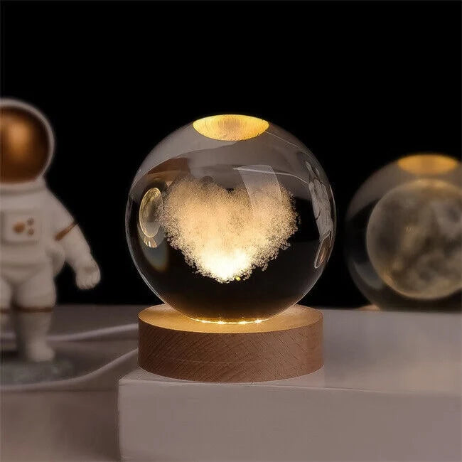 Crystal Ball Lamp 3D Laser-Engraved Warm LED USB Powered
