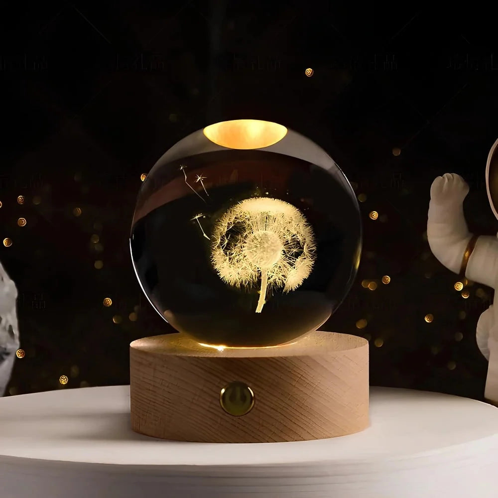 Crystal Ball Lamp 3D Laser-Engraved Warm LED USB Powered
