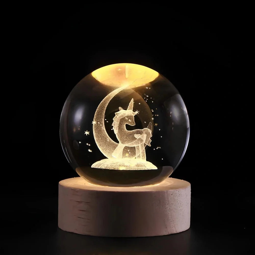 Crystal Ball Lamp 3D Laser-Engraved Warm LED USB Powered