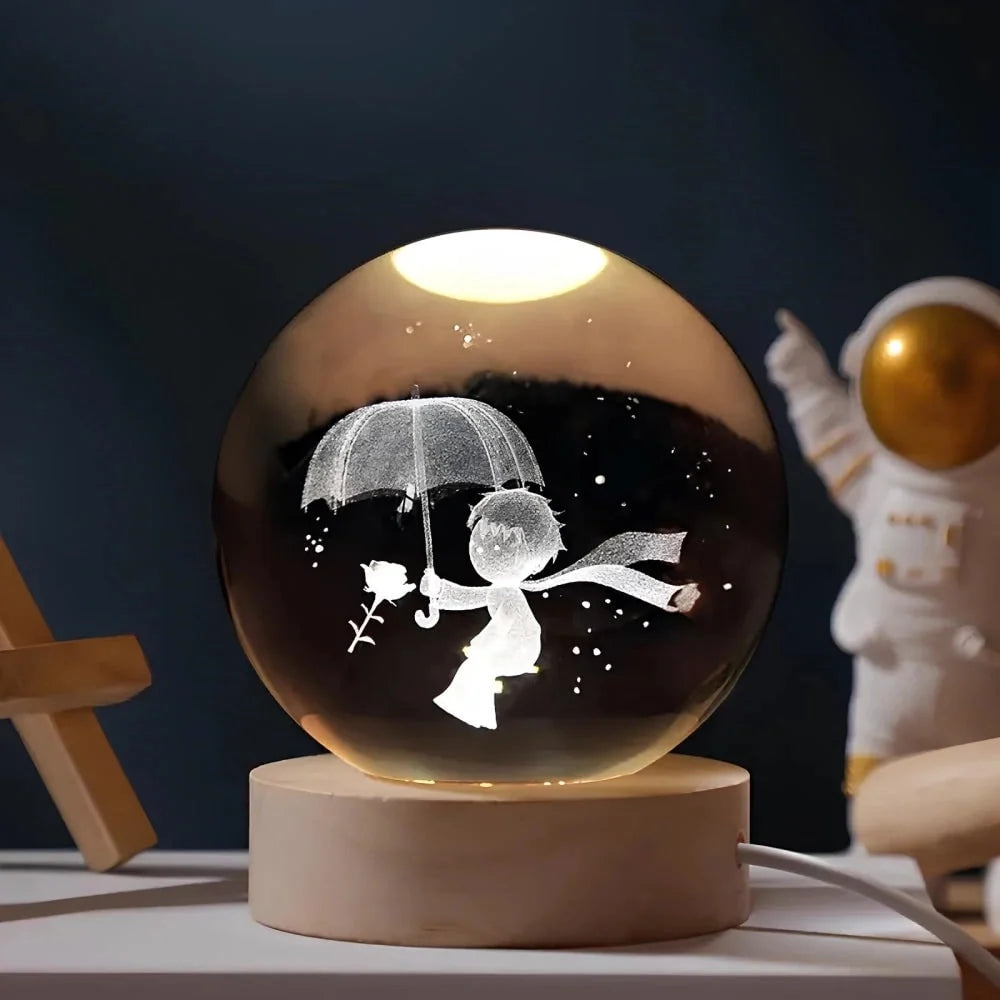 Crystal Ball Lamp 3D Laser-Engraved Warm LED USB Powered