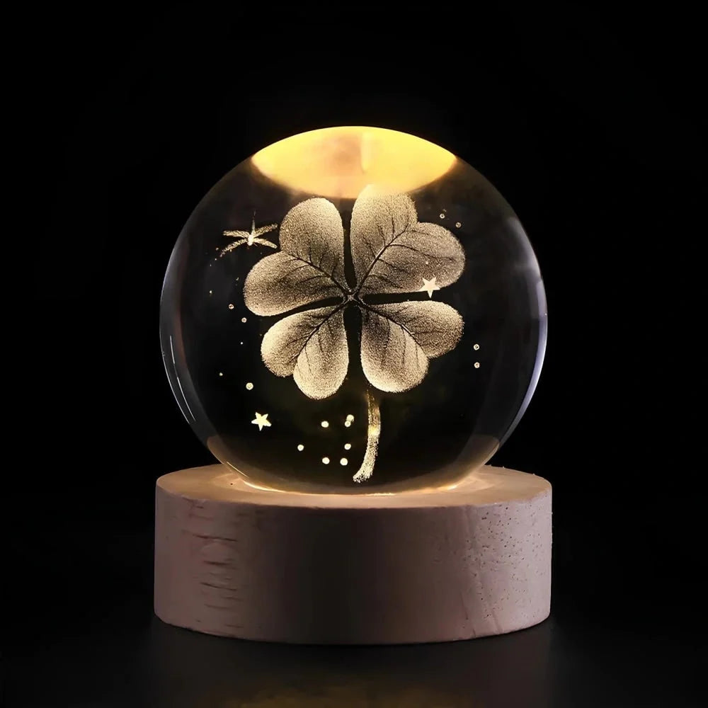 Crystal Ball Lamp 3D Laser-Engraved Warm LED USB Powered