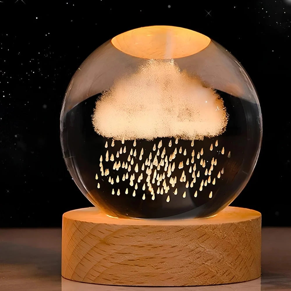 Crystal Ball Lamp 3D Laser-Engraved Warm LED USB Powered