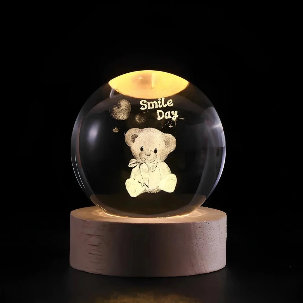 Crystal Ball Lamp 3D Laser-Engraved Warm LED USB Powered
