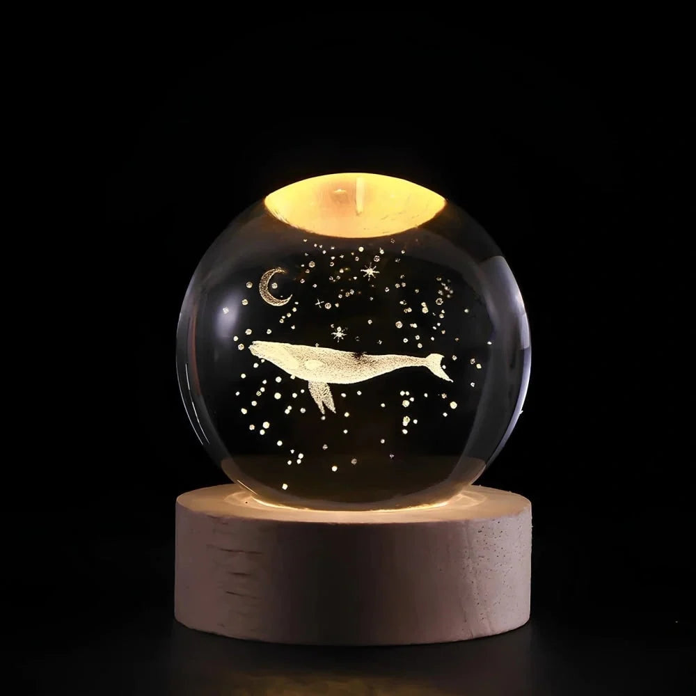 Crystal Ball Lamp 3D Laser-Engraved Warm LED USB Powered