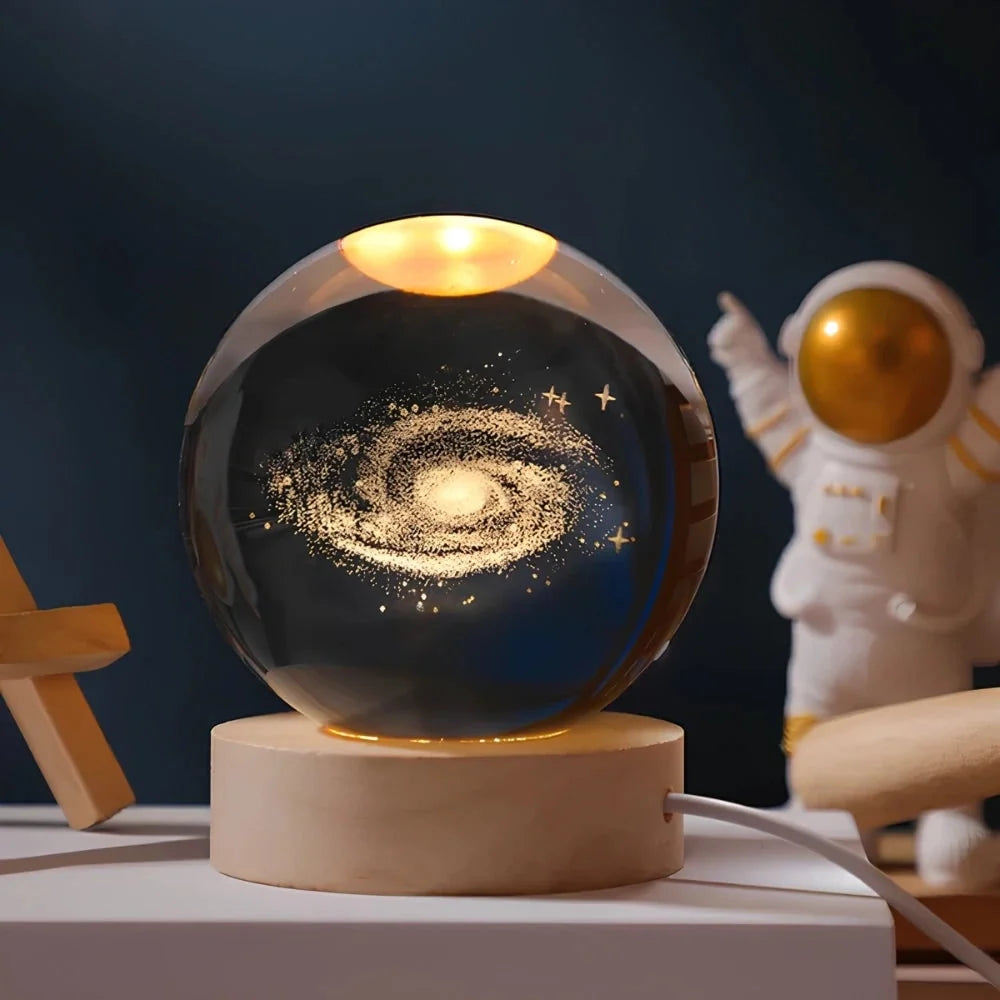 Crystal Ball Lamp 3D Laser-Engraved Warm LED USB Powered