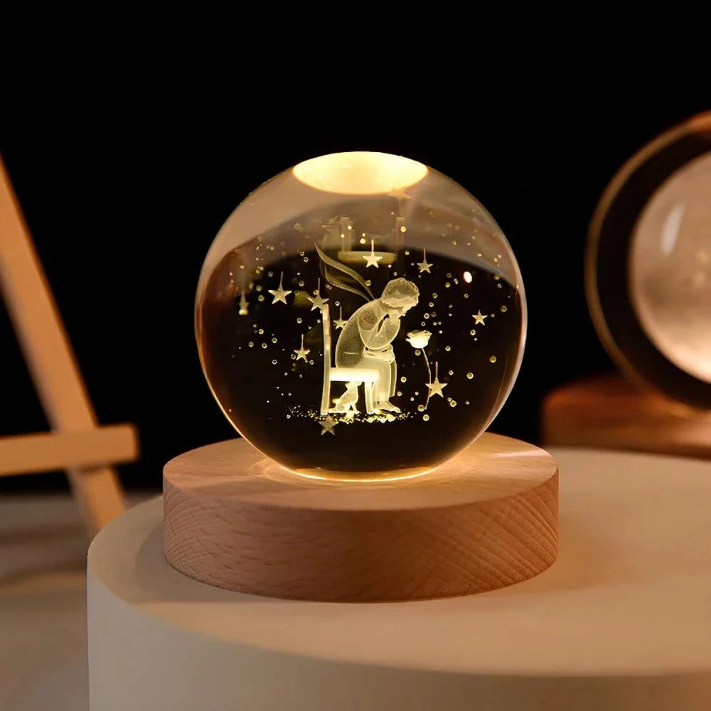 Crystal Ball Lamp 3D Laser-Engraved Warm LED USB Powered