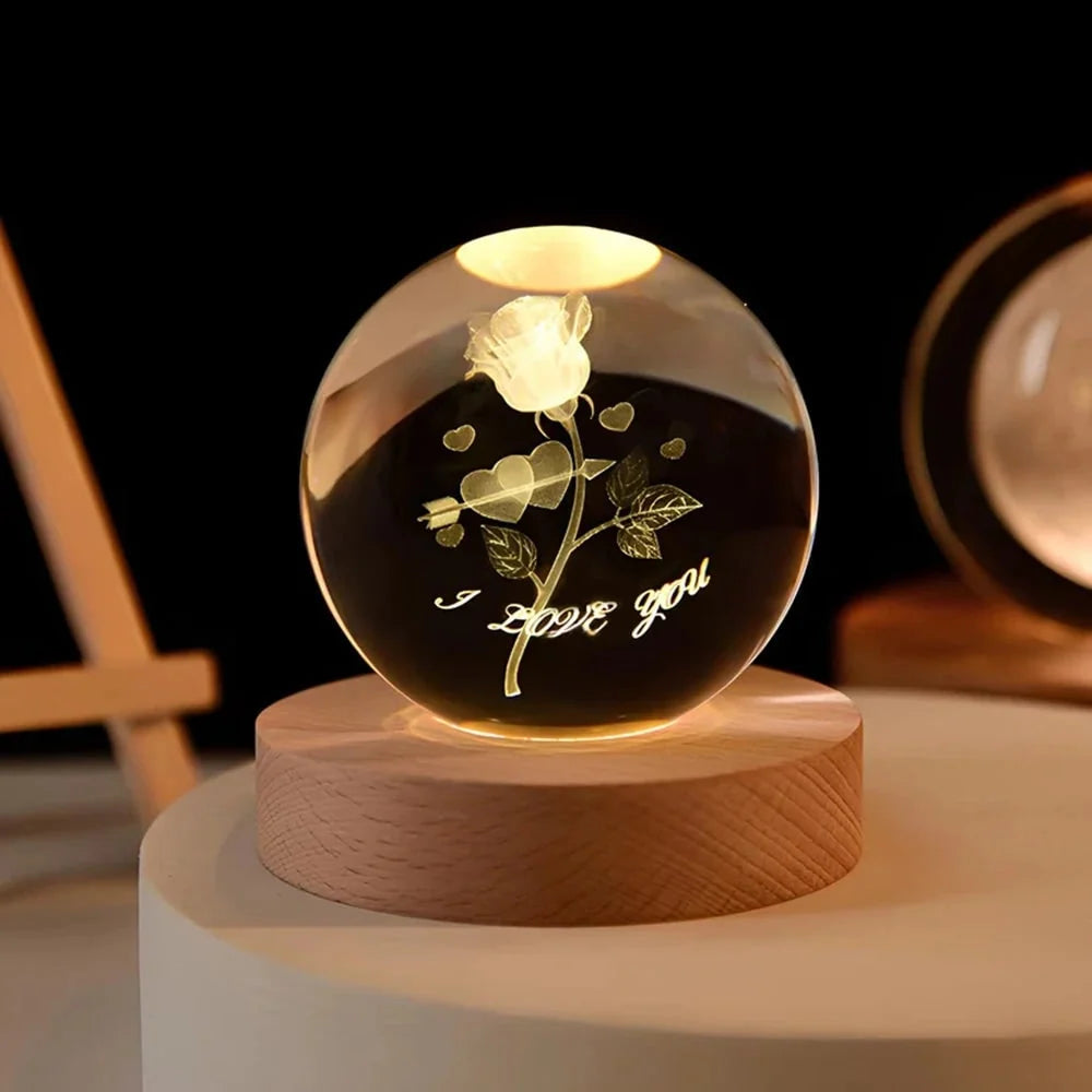 Crystal Ball Lamp 3D Laser-Engraved Warm LED USB Powered