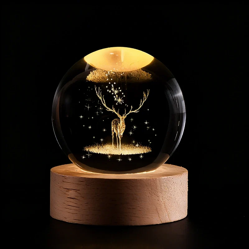 Crystal Ball Lamp 3D Laser-Engraved Warm LED USB Powered