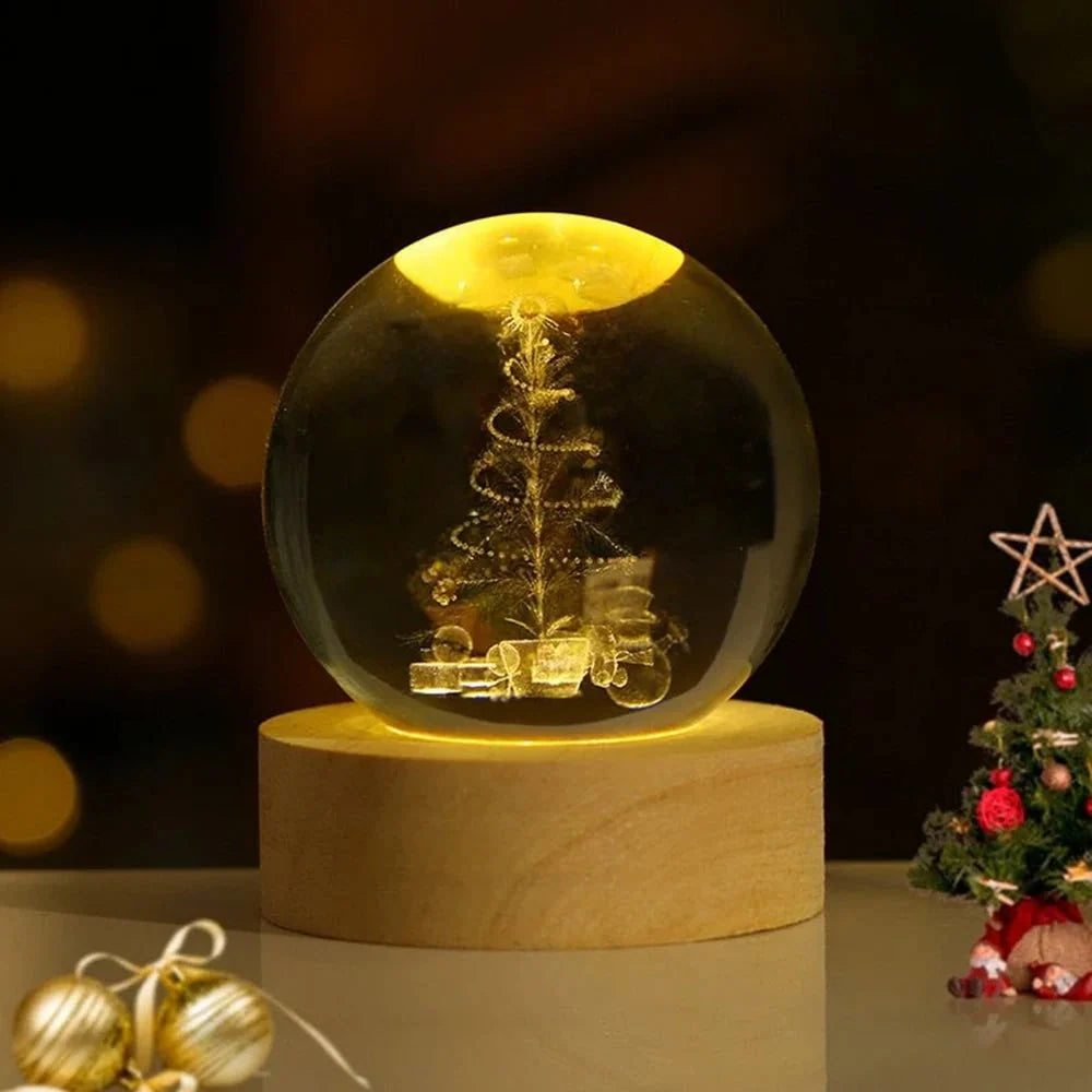Crystal Ball Lamp 3D Laser-Engraved Warm LED USB Powered