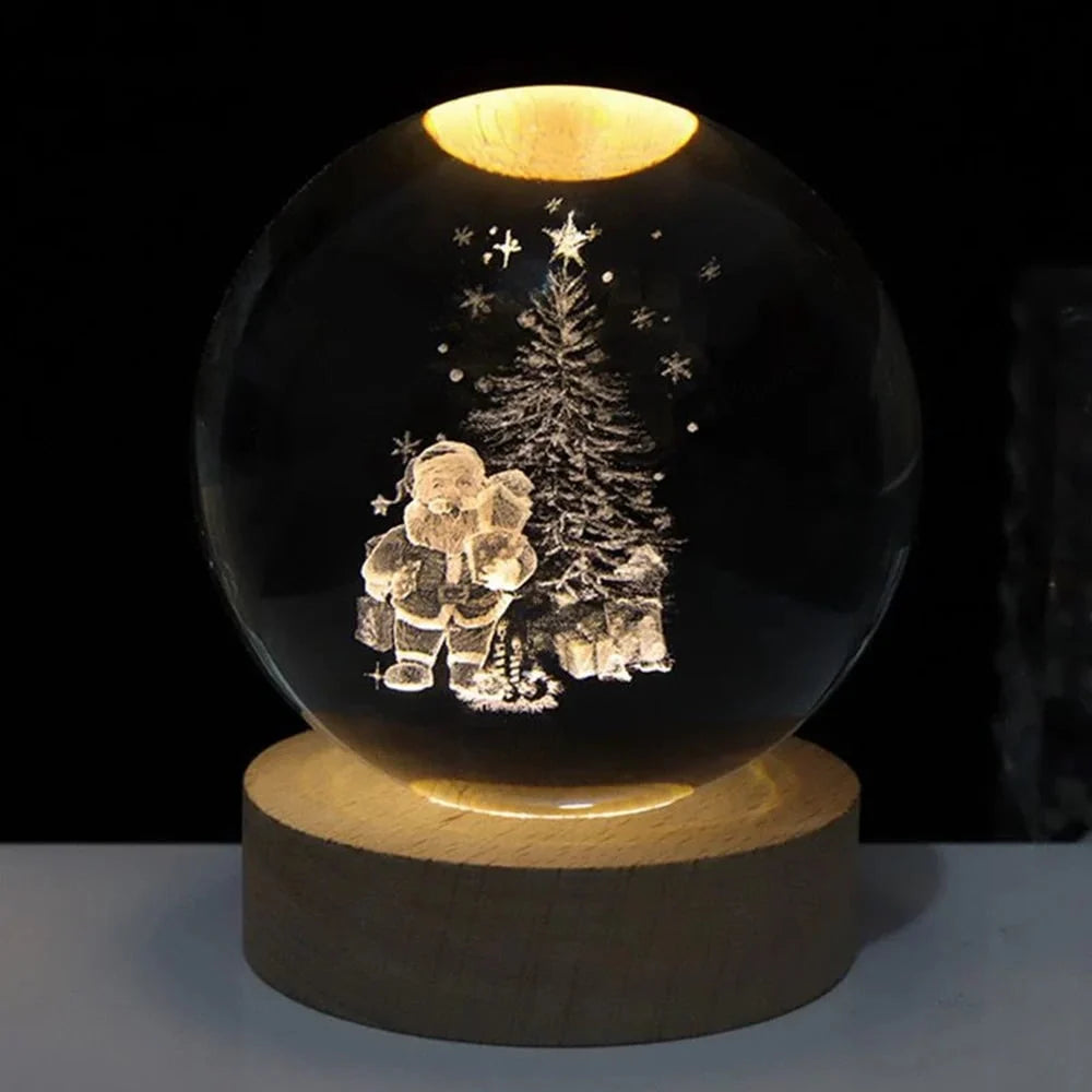 Crystal Ball Lamp 3D Laser-Engraved Warm LED USB Powered