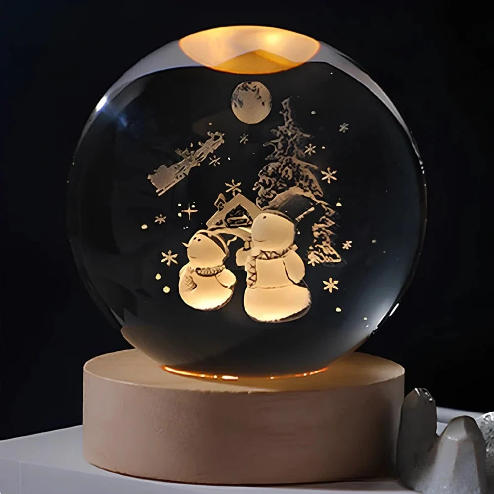 Crystal Ball Lamp 3D Laser-Engraved Warm LED USB Powered