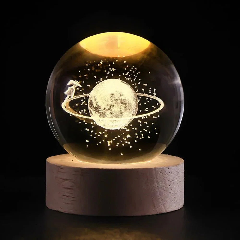 Crystal Ball Lamp 3D Laser-Engraved Warm LED USB Powered