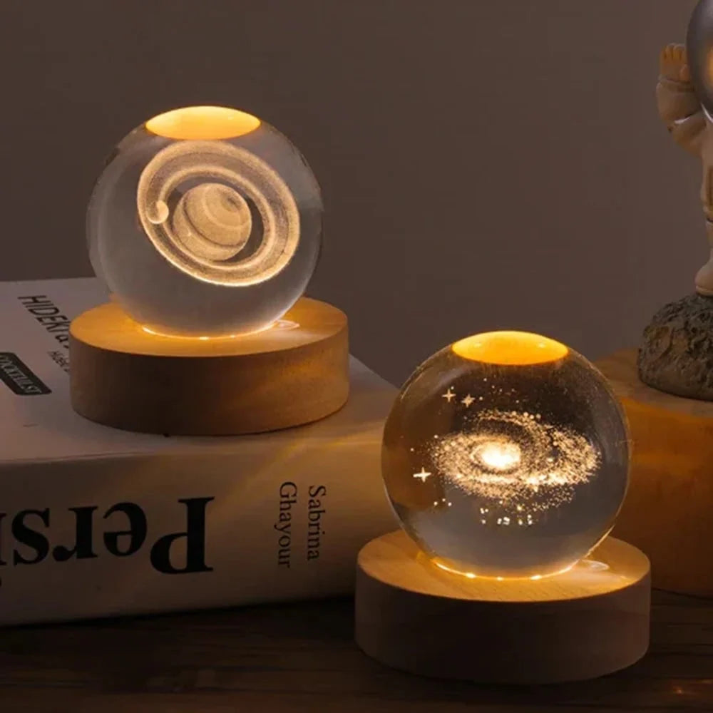 Crystal Ball Lamp 3D Laser-Engraved Warm LED USB Powered
