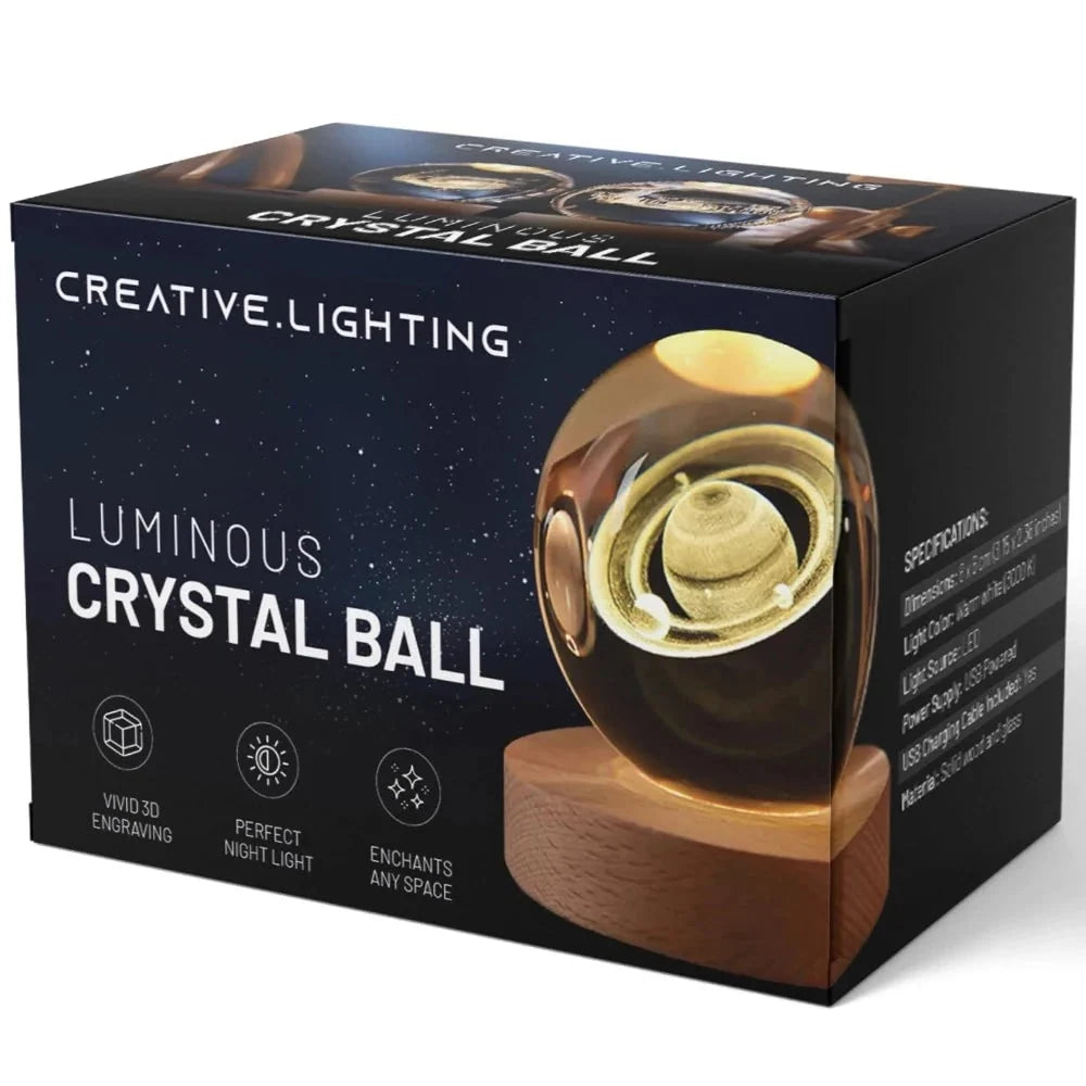 Crystal Ball Lamp 3D Laser-Engraved Warm LED USB Powered
