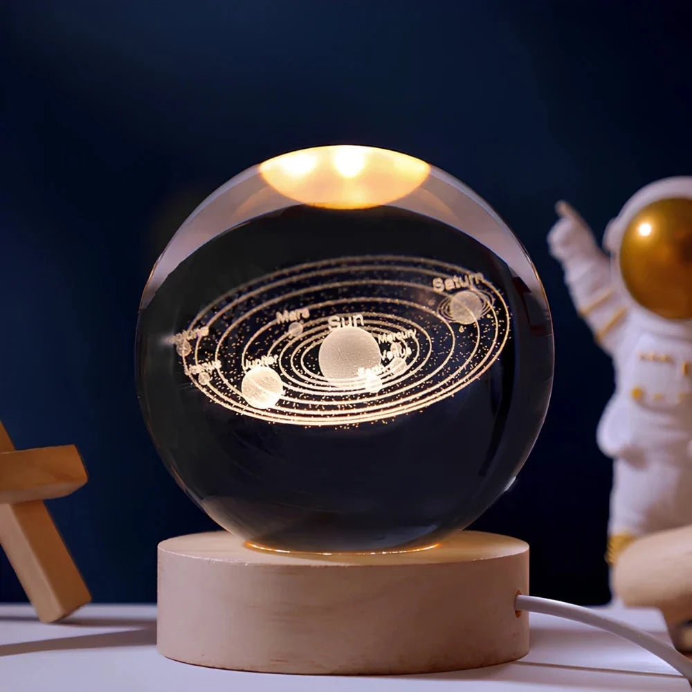Crystal Ball Lamp 3D Laser-Engraved Warm LED USB Powered