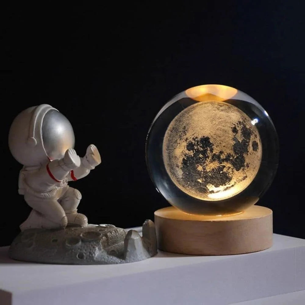 Crystal Ball Lamp 3D Laser-Engraved Warm LED USB Powered