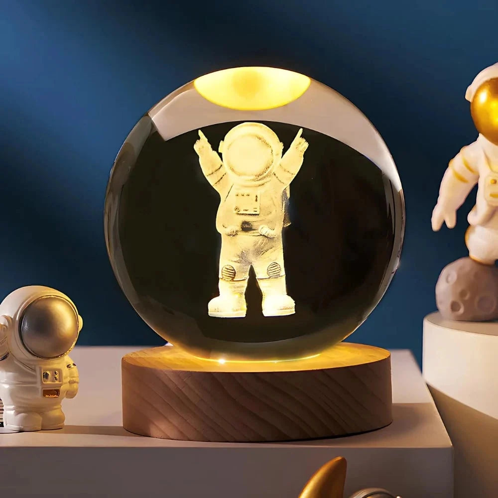 Crystal Ball Lamp 3D Laser-Engraved Warm LED USB Powered