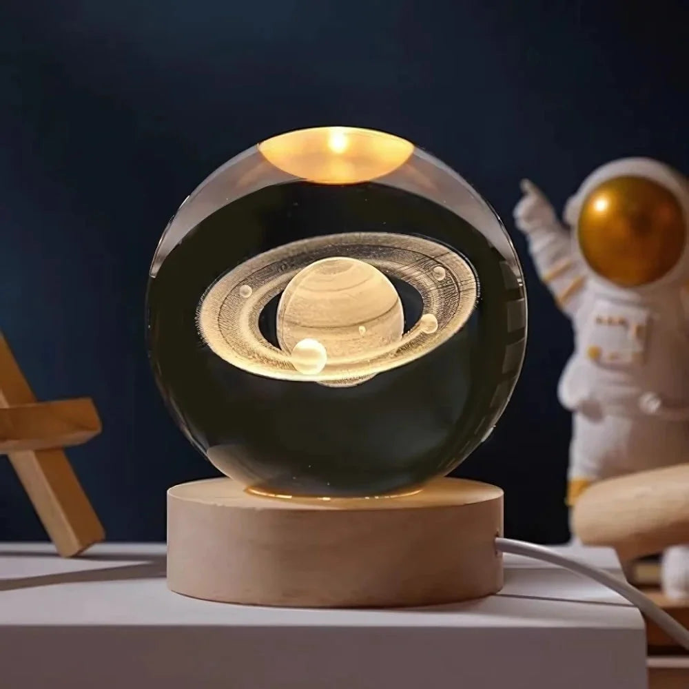 Crystal Ball Lamp 3D Laser-Engraved Warm LED USB Powered