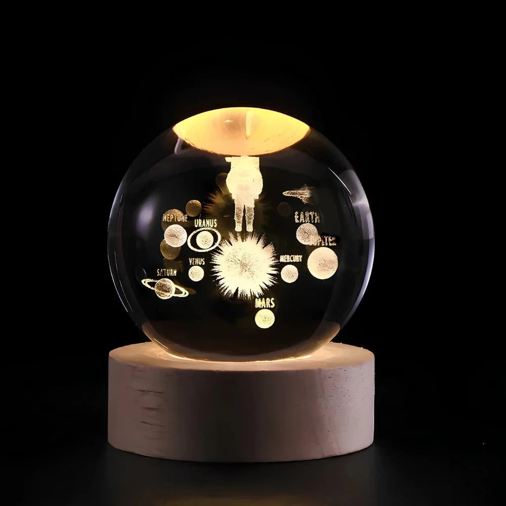 Crystal Ball Lamp 3D Laser-Engraved Warm LED USB Powered