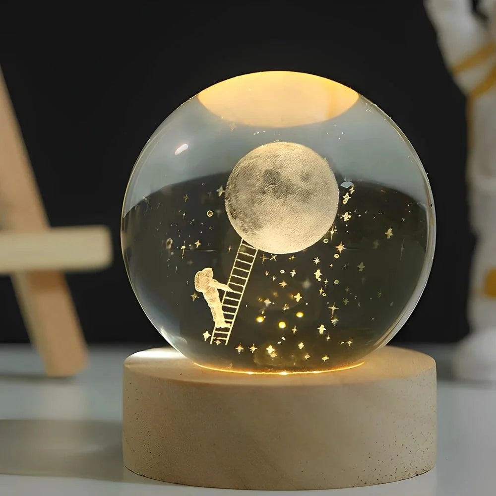 Crystal Ball Lamp 3D Laser-Engraved Warm LED USB Powered