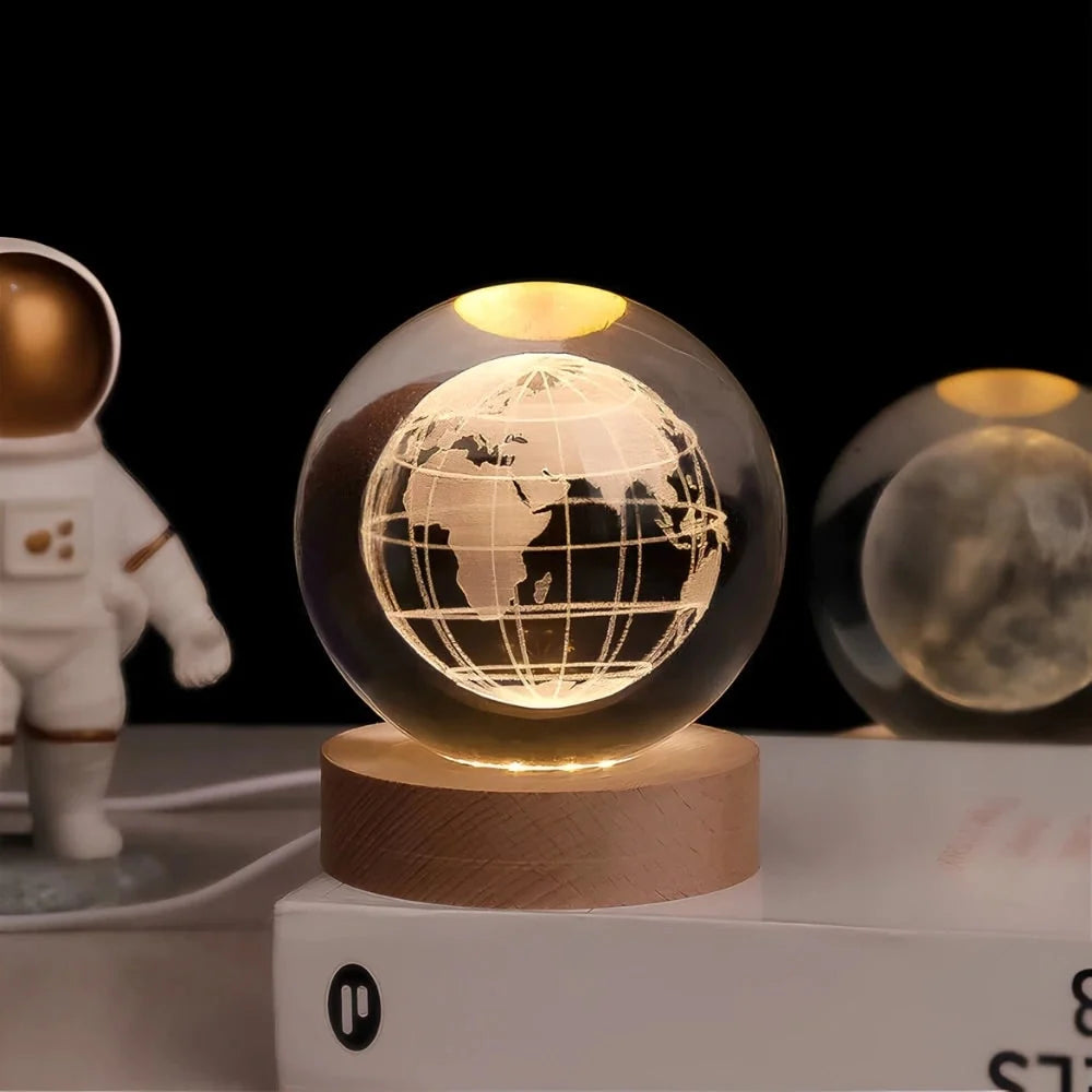 Crystal Ball Lamp 3D Laser-Engraved Warm LED USB Powered